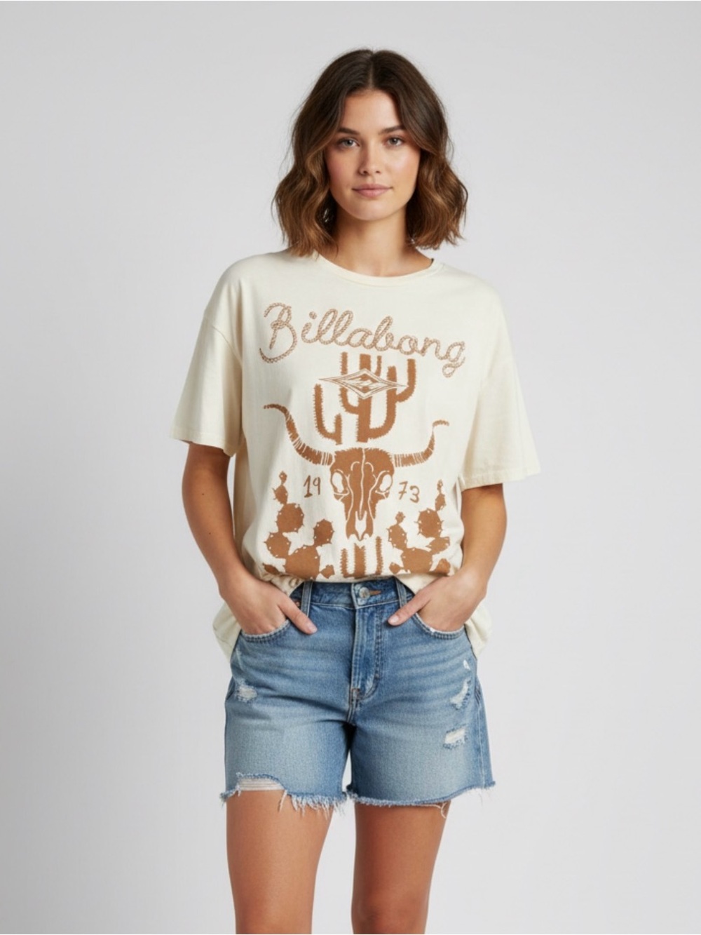 Billabong Women's Ivory Brown Western Short Sleeve Shirt Large L